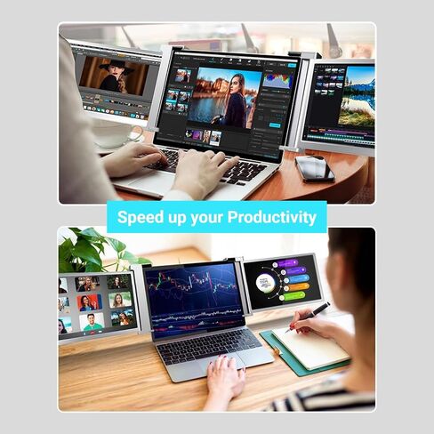 Yunseity 15.4in Laptop Screen Extender, 1080P Rotatable Dual Monitors Extenders, Type C Ports Retractable Stand Portable Dual Extender Laptop Screen for Office Plug and Play in Saudi Arabia
