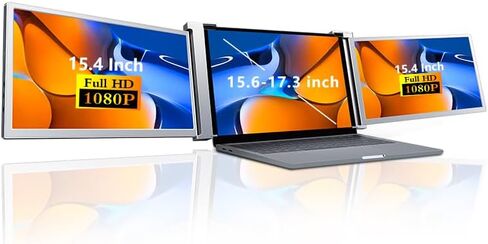 Yunseity 15.4in Laptop Screen Extender, 1080P Rotatable Dual Monitors Extenders, Type C Ports Retractable Stand Portable Dual Extender Laptop Screen for Office Plug and Play in Saudi Arabia