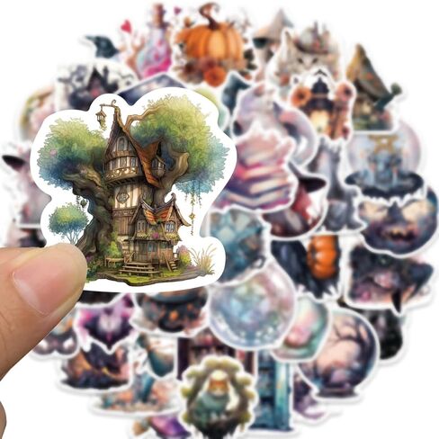 50Pcs Witch Stickers for Water Bottle, Waterproof Vinyl Sticker Decals for Laptop, Hydroflask, Cups, Suitcases, Skateboard, Phone, Notebooks, MacBook, Anime Vintage Stickers for Adults in Kuwait