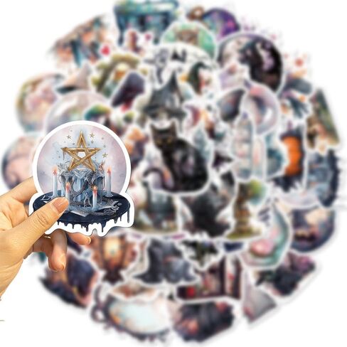 50Pcs Witch Stickers for Water Bottle, Waterproof Vinyl Sticker Decals for Laptop, Hydroflask, Cups, Suitcases, Skateboard, Phone, Notebooks, MacBook, Anime Vintage Stickers for Adults in Kuwait