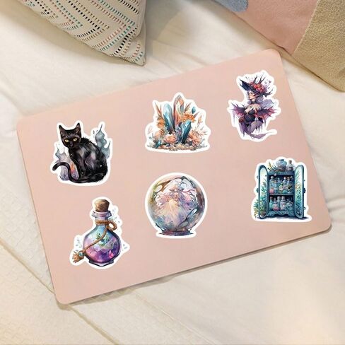 50Pcs Witch Stickers for Water Bottle, Waterproof Vinyl Sticker Decals for Laptop, Hydroflask, Cups, Suitcases, Skateboard, Phone, Notebooks, MacBook, Anime Vintage Stickers for Adults in Kuwait
