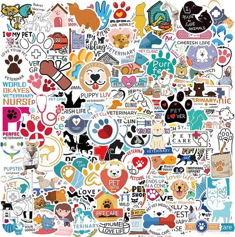LOVELYLIFE 200pcs Veterinary Stickers Cool Treatment Animal Health Vet Tech Stickers Vinyl Waterproof Stickers for Adults Pet Family, Gifts for Veterinarian Office, Vet Gifts (White-Veterinary) in Kuwait