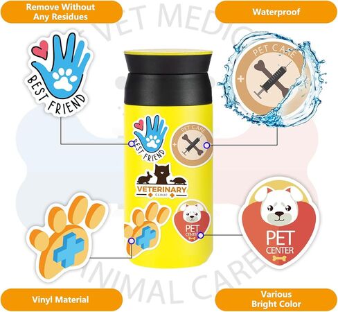 LOVELYLIFE 200pcs Veterinary Stickers Cool Treatment Animal Health Vet Tech Stickers Vinyl Waterproof Stickers for Adults Pet Family, Gifts for Veterinarian Office, Vet Gifts (White-Veterinary) in Kuwait