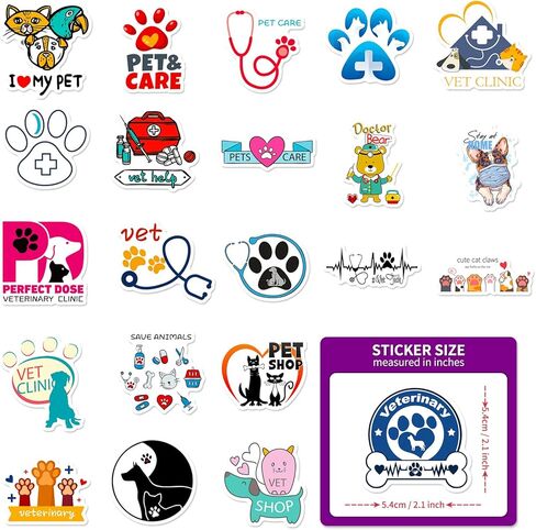LOVELYLIFE 200pcs Veterinary Stickers Cool Treatment Animal Health Vet Tech Stickers Vinyl Waterproof Stickers for Adults Pet Family, Gifts for Veterinarian Office, Vet Gifts (White-Veterinary) in Kuwait