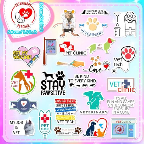 LOVELYLIFE 200pcs Veterinary Stickers Cool Treatment Animal Health Vet Tech Stickers Vinyl Waterproof Stickers for Adults Pet Family, Gifts for Veterinarian Office, Vet Gifts (White-Veterinary) in Kuwait