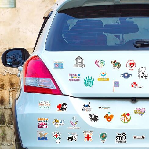 LOVELYLIFE 200pcs Veterinary Stickers Cool Treatment Animal Health Vet Tech Stickers Vinyl Waterproof Stickers for Adults Pet Family, Gifts for Veterinarian Office, Vet Gifts (White-Veterinary) in Kuwait