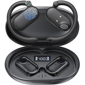 سماعات أذن بلوتوث مفتوحة، شحن لاسلكي لسماعات الأذن F15، وقت تشغيل 60 ساعة، ملاءمة مفتوحة، شاشة عرض طاقة LED، صوت جهير عميق، سماعات بلوتوث تعمل باللمس مع خطافات أذن قابلة للتعديل للتمرين in Kuwait