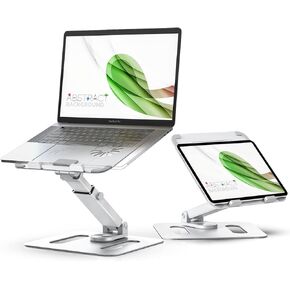 Lersyco Laptop Stand for Desk Adjustable Height, Metal Laptop Riser for Desk with 360°Rotation, Ergonomic Computer Holder for 10 to 17 Inches Silver in Saudi Arabia