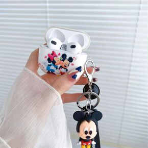 OINbxw لغطاء حافظة Airpods الجيل الثالث، حافظة AirPods 3 مخصصة مع سلسلة مفاتيح بحبل كرتوني لطيف بتصميم الرسوم المتحركة سلسلة AirpodS 3 حافظة للنساء والفتيات [مصباح LED أمامي مرئي] (ميكي) in Kuwait