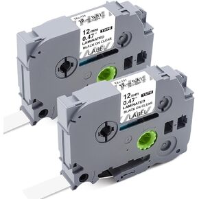شريط BEYONDTEK TZ مقاس 12 مم 0.47 مصفح شفاف متوافق مع شريط الملصقات الشفاف Brother P-Touch TZe-131 TZ-131 أسود على شفاف لصانع الملصقات Brother Clear PT-D210 PT-H100 PTD400AD، عبوتان