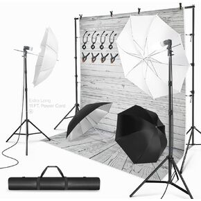 جوليوس ستوديو خلفية ارضية خشبية من الموسلين مع مجموعة اضاءة مظلة، حامل دعم الخلفية، مصباح، مقبس، مشبك زنبركي، عاكس مظلة ابيض واسود، استوديو التصوير الفوتوغرافي، JSAG355 in Kuwait