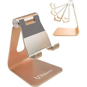Pokanic Cell Phone Tablet Stand Adjustable Multi-Angle Aluminum Non-Slip Dock Holder Cradle Charger Station Mount Foldable Portable Desktop Organizer Table Kitchen Room Office School (Gold) in Saudi Arabia