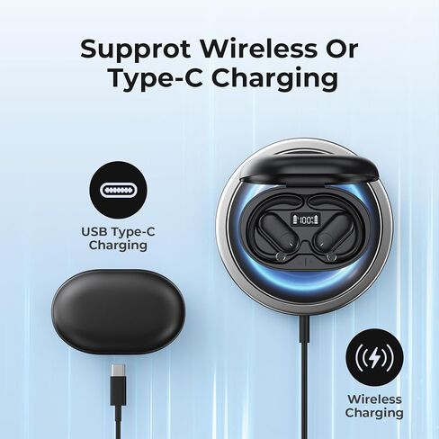 سماعات أذن بلوتوث مفتوحة، شحن لاسلكي لسماعات الأذن F15، وقت تشغيل 60 ساعة، ملاءمة مفتوحة، شاشة عرض طاقة LED، صوت جهير عميق، سماعات بلوتوث تعمل باللمس مع خطافات أذن قابلة للتعديل للتمرين in Kuwait