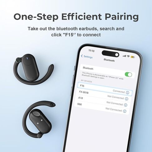 سماعات أذن بلوتوث مفتوحة، شحن لاسلكي لسماعات الأذن F15، وقت تشغيل 60 ساعة، ملاءمة مفتوحة، شاشة عرض طاقة LED، صوت جهير عميق، سماعات بلوتوث تعمل باللمس مع خطافات أذن قابلة للتعديل للتمرين in Kuwait