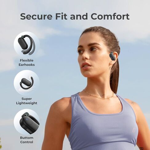 سماعات أذن بلوتوث مفتوحة، شحن لاسلكي لسماعات الأذن F15، وقت تشغيل 60 ساعة، ملاءمة مفتوحة، شاشة عرض طاقة LED، صوت جهير عميق، سماعات بلوتوث تعمل باللمس مع خطافات أذن قابلة للتعديل للتمرين in Kuwait
