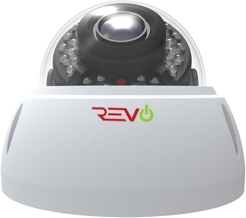 عدسة ثابتة بالأشعة تحت الحمراء لكاميرا REVO America AeroHD 1080p Vandal Dome (3.6 مم) - رؤية ليلية 100 بوصة، WDR تلقائي، 30 مصباح LED بالأشعة تحت الحمراء، زجاج مضاد للانعكاس، داخلي/خارجي، كابل BNC بطول 60 بوصة، أبيض (RACVDJ36-1) in Kuwait