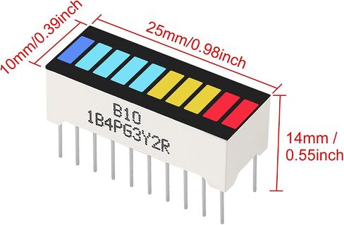 AITRIP 10PCS 10 قطعة LED عرض الرسم البياني مع 4 ألوان (2xSuper Red+3xYellow+4xSuper Green+1xBlue) رسم بياني شريطي LED واحد لـ Arduino وDIY in Kuwait