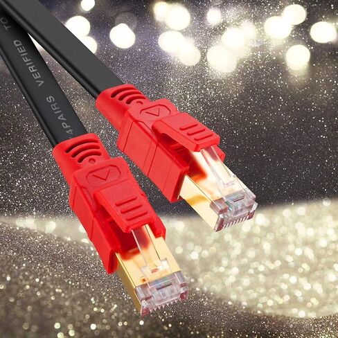 كابل إيثرنت Cat8 مسطح 40 قدم، كابل شبكة Mofa هرتز 26AWG Cat 8 LAN 40 جيجابت في الثانية 2000 ميجا هرتز عالي السرعة جيجابت احترافي ممتاز كابل إنترنت SFTP متوافق مع Cat7/Cat5/Cat5e/Cat6/Cat6e in Kuwait