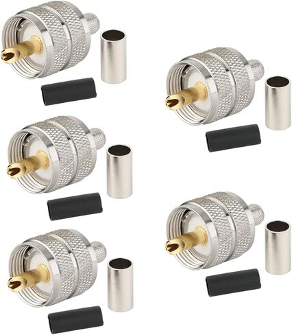 Whisary PL259 UHF موصل تجعيد ذكر لـ LMR400 RG8 RG213، PL-259 RG8U 9913 كابل محوري منخفض الخسارة متوافق مع راديو هام حزمة من 5 علامات تجارية in Saudi Arabia