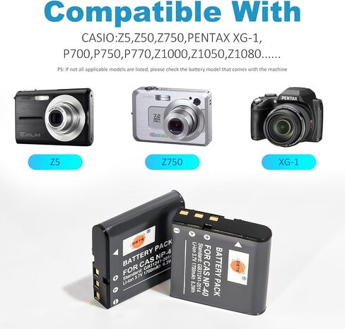 استبدال DSTE لبطارية 2X NP-40 + محول شاحن سيارة DC73 للسفر متوافق مع Casio EX-FC100 FC150 FC160S Z400 PRO P505 P600 P700 Zoom Z100 Z1000 Pentax XG-1 كاميرا مثل LB-060 in Saudi Arabia