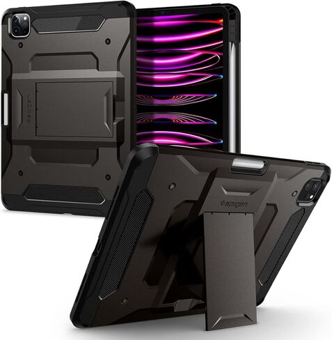 حافظة Spigen Tough Armor Pro مصممة لجهاز iPad Pro 11 بوصة M2 الجيل الرابع (2022) / الجيل الثالث (2021) / الجيل الثاني (2020) / الجيل الأول (2018) مع حامل قلم رصاص - أخضر عسكري in Kuwait