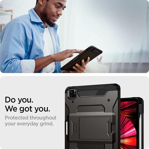 حافظة Spigen Tough Armor Pro مصممة لجهاز iPad Pro 11 بوصة M2 الجيل الرابع (2022) / الجيل الثالث (2021) / الجيل الثاني (2020) / الجيل الأول (2018) مع حامل قلم رصاص - أخضر عسكري in Kuwait