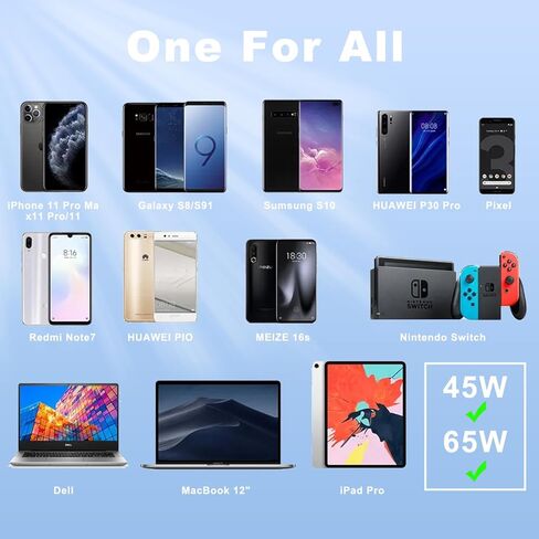 65W USB C Charger - USB C Laptop Computer Charger 65 watt Type C : for Lenovo/HP/Dell/Steam Stream Steak Deck/Asus/Samsung/Acer/MacBook pro or Smart Phones Universal USB-C Fast AC Adapter Power Cord in Kuwait