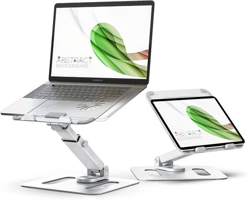 Lersyco Laptop Stand for Desk Adjustable Height, Metal Laptop Riser for Desk with 360°Rotation, Ergonomic Computer Holder for 10 to 17 Inches Silver in Saudi Arabia