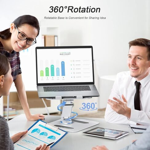 Lersyco Laptop Stand for Desk Adjustable Height, Metal Laptop Riser for Desk with 360°Rotation, Ergonomic Computer Holder for 10 to 17 Inches Silver in Saudi Arabia