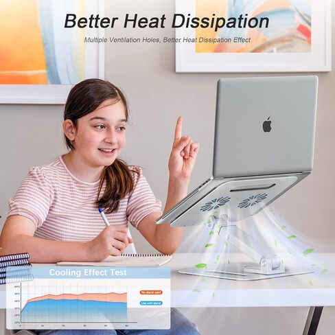Lersyco Laptop Stand for Desk Adjustable Height, Metal Laptop Riser for Desk with 360°Rotation, Ergonomic Computer Holder for 10 to 17 Inches Silver in Saudi Arabia