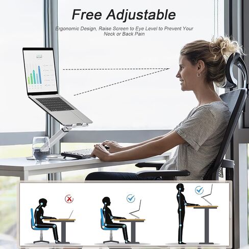 Lersyco Laptop Stand for Desk Adjustable Height, Metal Laptop Riser for Desk with 360°Rotation, Ergonomic Computer Holder for 10 to 17 Inches Silver in Saudi Arabia