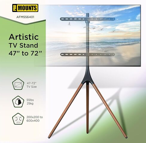 ProMounts Easel TV Stand with Tripod Base for 47-72inch LED LCD OLED Flat Screens, Height Adjustable TV Floor Stand w/Cable Ties, 180°Swivel Portable TV Mount Stand for Bedroom, Living Room, Studio in Kuwait