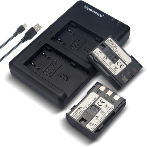 بطارية Newmowa NB-2L (عبوتان) ومجموعة شاحن USB مزدوج لكاميرات Canon NB-2L NB-2LH BP-2L5 BP-2LH وCanon DC301 DC310 DC320 DC330 DC410 DC420 Elura 40 50 60 65 70 80 85 90 EOS 350D 400D in Kuwait