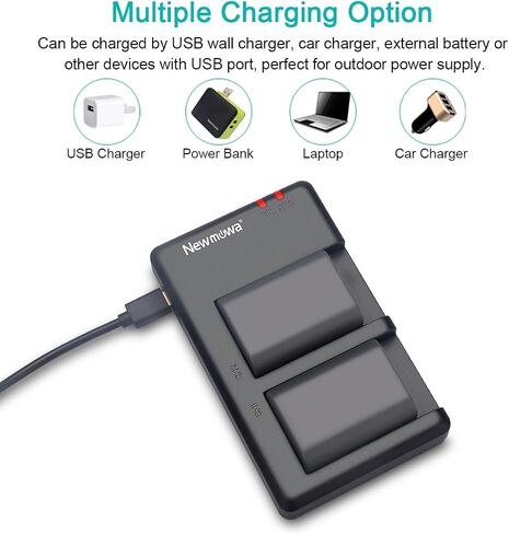 بطارية Newmowa NB-2L (عبوتان) ومجموعة شاحن USB مزدوج لكاميرات Canon NB-2L NB-2LH BP-2L5 BP-2LH وCanon DC301 DC310 DC320 DC330 DC410 DC420 Elura 40 50 60 65 70 80 85 90 EOS 350D 400D in Kuwait