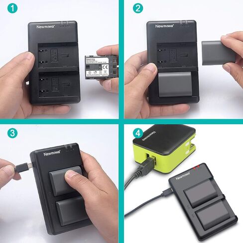 بطارية Newmowa NB-2L (عبوتان) ومجموعة شاحن USB مزدوج لكاميرات Canon NB-2L NB-2LH BP-2L5 BP-2LH وCanon DC301 DC310 DC320 DC330 DC410 DC420 Elura 40 50 60 65 70 80 85 90 EOS 350D 400D in Kuwait