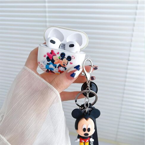 OINbxw لغطاء حافظة Airpods الجيل الثالث، حافظة AirPods 3 مخصصة مع سلسلة مفاتيح بحبل كرتوني لطيف بتصميم الرسوم المتحركة سلسلة AirpodS 3 حافظة للنساء والفتيات [مصباح LED أمامي مرئي] (ميكي) in Kuwait