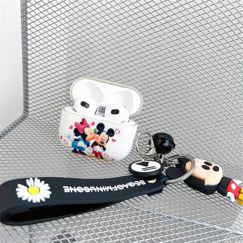 OINbxw لغطاء حافظة Airpods الجيل الثالث، حافظة AirPods 3 مخصصة مع سلسلة مفاتيح بحبل كرتوني لطيف بتصميم الرسوم المتحركة سلسلة AirpodS 3 حافظة للنساء والفتيات [مصباح LED أمامي مرئي] (ميكي) in Kuwait