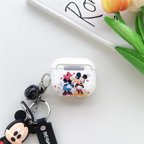 OINbxw لغطاء حافظة Airpods الجيل الثالث، حافظة AirPods 3 مخصصة مع سلسلة مفاتيح بحبل كرتوني لطيف بتصميم الرسوم المتحركة سلسلة AirpodS 3 حافظة للنساء والفتيات [مصباح LED أمامي مرئي] (ميكي) in Kuwait