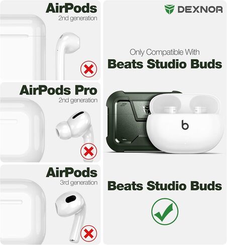حافظة Dexnor لسماعات Beats Studio Buds 2021/Buds + 2023، غطاء واقي مقاوم للصدمات مع سلسلة مفاتيح [مرئية LED] [يدعم الشحن اللاسلكي] جلد كامل للجسم لسماعات Beats Studio Buds النساء والرجال - أسود in Saudi Arabia