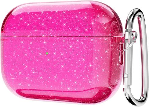 Svanove for Airpods Pro 2nd Generation Case Clear Glitter (USB-C 2023/2022/2019), Cute Sparkle Bling Shiny Sparkly Transparent Airpods Pro 2 Case Cover, Soft TPU Airpods Case for Women, Neon Hot Pink in Kuwait