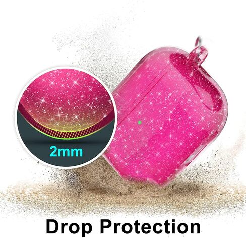 Svanove for Airpods Pro 2nd Generation Case Clear Glitter (USB-C 2023/2022/2019), Cute Sparkle Bling Shiny Sparkly Transparent Airpods Pro 2 Case Cover, Soft TPU Airpods Case for Women, Neon Hot Pink in Kuwait