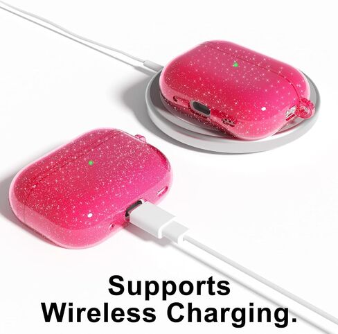 Svanove for Airpods Pro 2nd Generation Case Clear Glitter (USB-C 2023/2022/2019), Cute Sparkle Bling Shiny Sparkly Transparent Airpods Pro 2 Case Cover, Soft TPU Airpods Case for Women, Neon Hot Pink in Kuwait