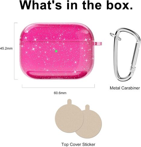 Svanove for Airpods Pro 2nd Generation Case Clear Glitter (USB-C 2023/2022/2019), Cute Sparkle Bling Shiny Sparkly Transparent Airpods Pro 2 Case Cover, Soft TPU Airpods Case for Women, Neon Hot Pink in Kuwait