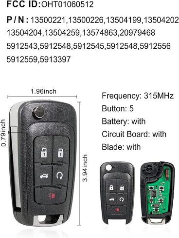 حافظة CAUORMOTE Key Fob Shell لسيارة Chevy Camaro Cruze Equinox Impala Malibu Sonic GMC، OHT01060512 315MHZ، عبوتان (قذائف فقط) in Saudi Arabia
