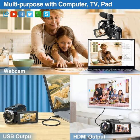 DuaFcoh 4K Video Camera Camcorder 48MP Vlogging Camera for YouTube WiFi Digital Camera 16X Digital Zoom IR Night Shot Camcorder with Microphone, Stabilizer, Lens Hood, Batteries in Kuwait