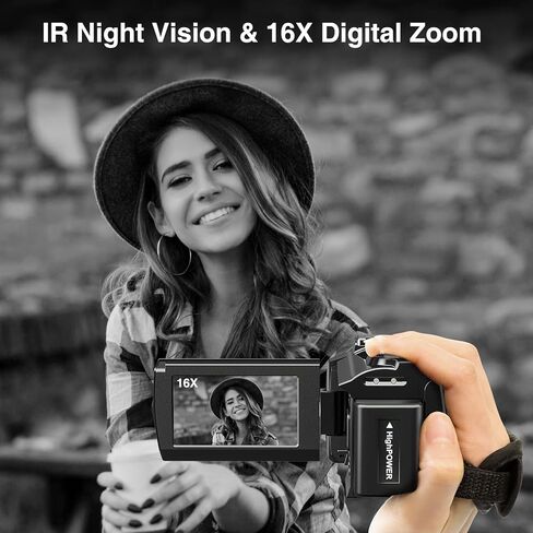 DuaFcoh 4K Video Camera Camcorder 48MP Vlogging Camera for YouTube WiFi Digital Camera 16X Digital Zoom IR Night Shot Camcorder with Microphone, Stabilizer, Lens Hood, Batteries in Kuwait