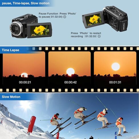 DuaFcoh 4K Video Camera Camcorder 48MP Vlogging Camera for YouTube WiFi Digital Camera 16X Digital Zoom IR Night Shot Camcorder with Microphone, Stabilizer, Lens Hood, Batteries in Kuwait