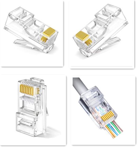 موصلات ار جيه 45 كات 6 مطلية بالذهب 3 شقوق 8P8C وحدات ايثرنت يو تي بي موصل توصيل اي زد تجعيد موصل غير محمي مقبس تمرير ايثرنت قابس 24 ايه دبليو جي شفاف in Kuwait