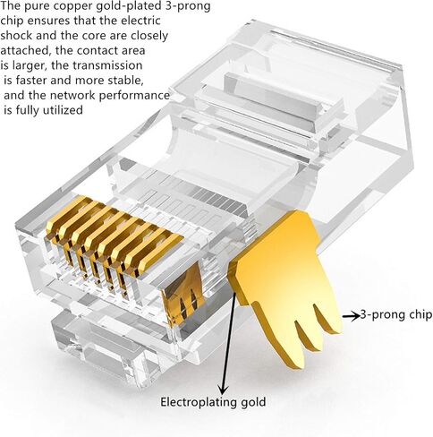موصلات ار جيه 45 كات 6 مطلية بالذهب 3 شقوق 8P8C وحدات ايثرنت يو تي بي موصل توصيل اي زد تجعيد موصل غير محمي مقبس تمرير ايثرنت قابس 24 ايه دبليو جي شفاف in Kuwait