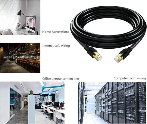 كابل إيثرنت YixGH Cat8 بطول 150 قدمًا، سلك شبكة الإنترنت، أسلاك LAN بسرعة 40 جيجابت في الثانية 2000 ميجا هرتز، كابلات SSTP LAN عالية السرعة مع موصل RJ45 مطلي بالذهب لجهاز التوجيه والمودم والألعاب وXbox (150 قدمًا) in Kuwait